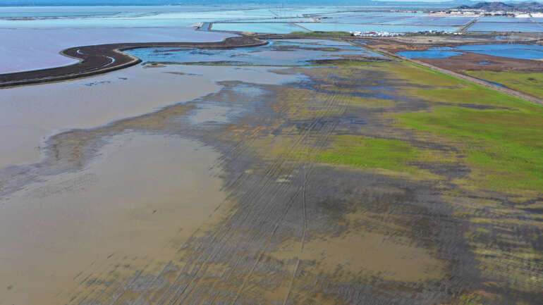 Newark Area 4, photographed by drone on January 23, 2023 - flooded by the heavy winter storms and emergent groundwater.